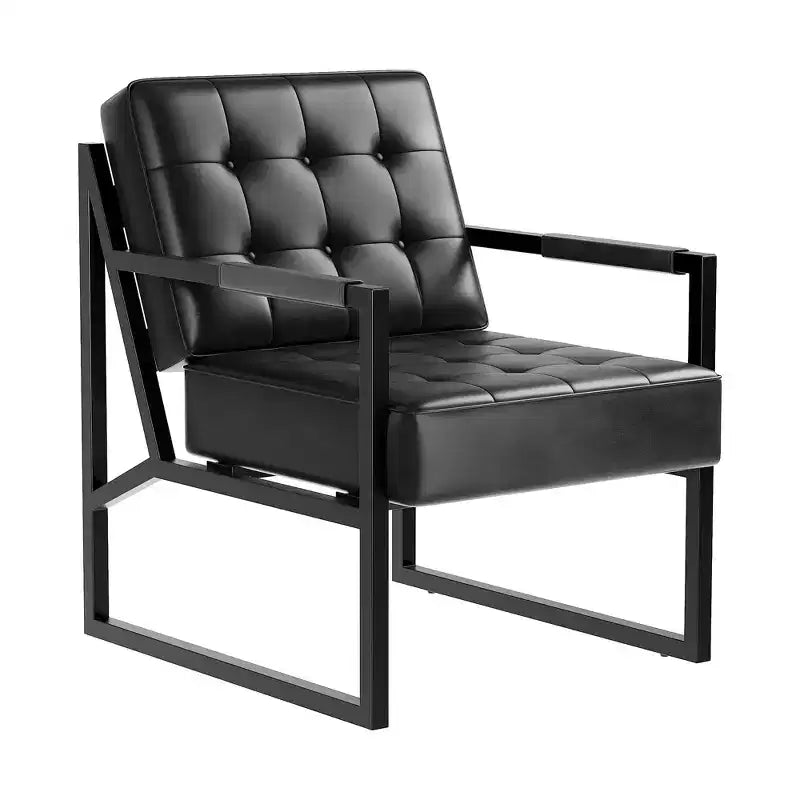 Mid Century Modern Accent Chair - PU Leather Upholstered Armchair, Thick Cushion Seat, Metal Frame, Retro Lounge Chair for Living Room,Bedroom,Office