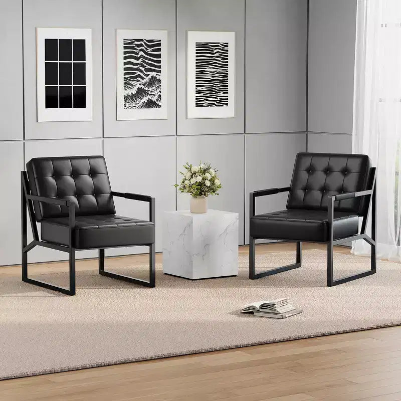 Mid Century Modern Accent Chair - PU Leather Upholstered Armchair, Thick Cushion Seat, Metal Frame, Retro Lounge Chair for Living Room,Bedroom,Office