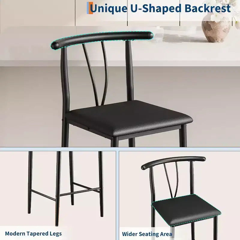 Metal Bar Stools,25.2 Counter Height Bar Stools with Wide PU Upholstered Seat,Curved Back & Footrest for Islands Kitchen Counter Bars,Black