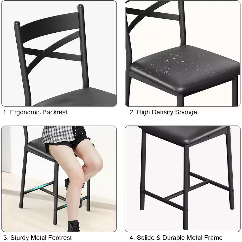 22.4 Bar Stools Set of 2,Counter Height Bar Stools with Back & PU Upholstered Seat,Metal Frame Kitchen Bar Chairs with Footrest for Kitchen Island