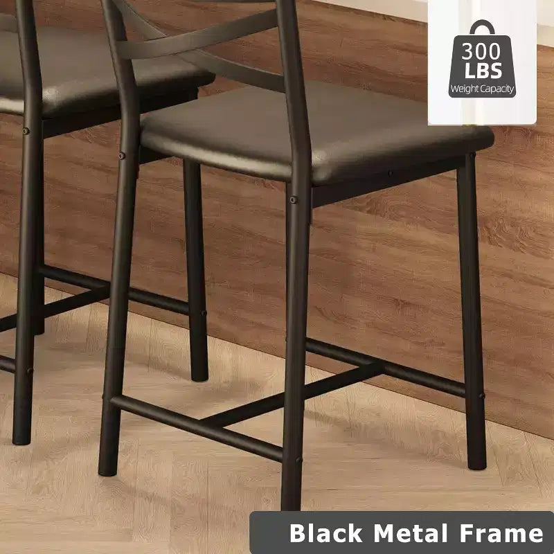 22.4 Bar Stools Set of 2,Counter Height Bar Stools with Back & PU Upholstered Seat,Metal Frame Kitchen Bar Chairs with Footrest for Kitchen Island