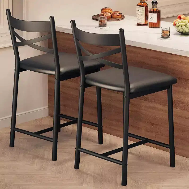 22.4 Bar Stools Set of 2,Counter Height Bar Stools with Back & PU Upholstered Seat,Metal Frame Kitchen Bar Chairs with Footrest for Kitchen Island