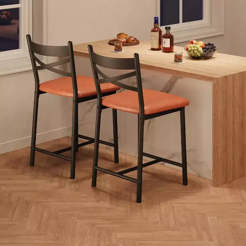 22.4 Bar Stools Set of 2,Counter Height Bar Stools with Back & PU Upholstered Seat,Metal Frame Kitchen Bar Chairs with Footrest for Kitchen Island