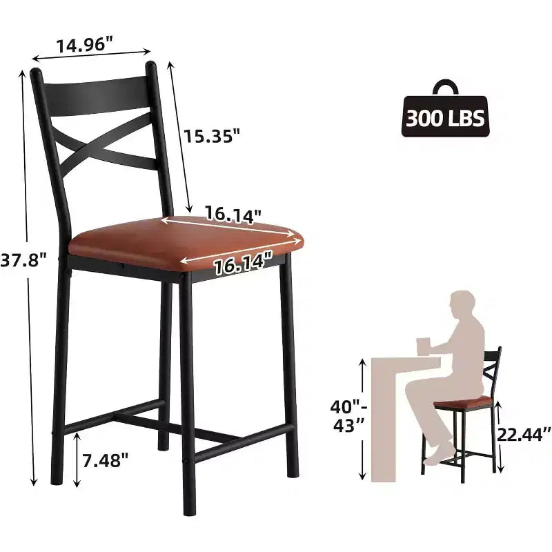 22.4 Bar Stools Set of 2,Counter Height Bar Stools with Back & PU Upholstered Seat,Metal Frame Kitchen Bar Chairs with Footrest for Kitchen Island