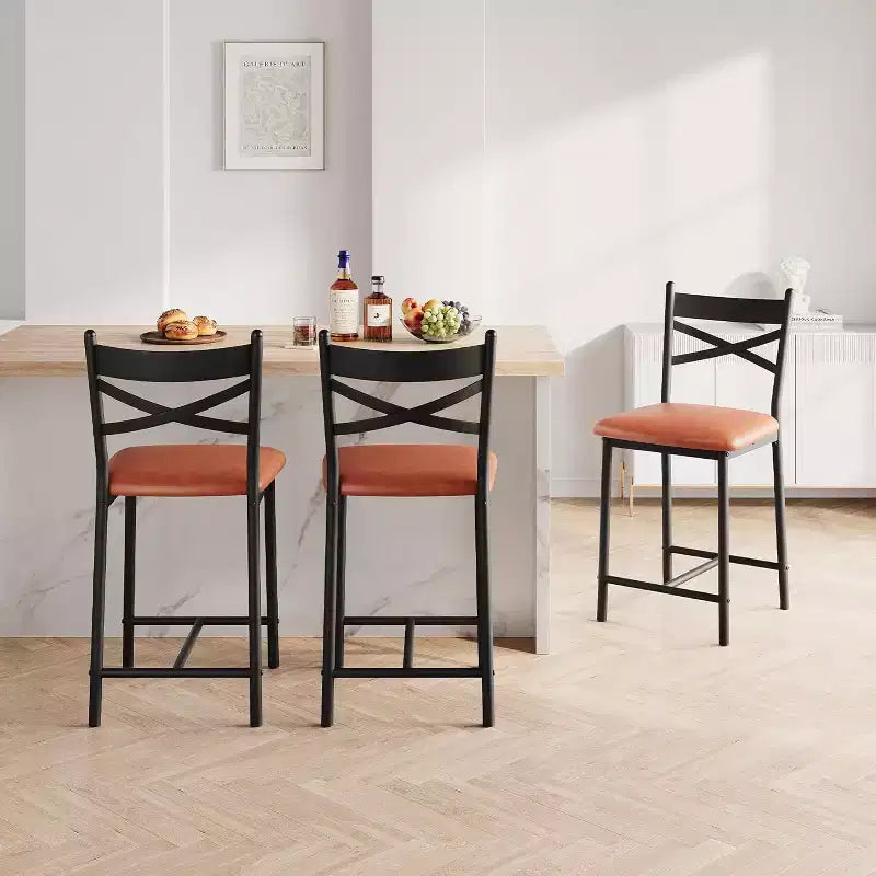 22.4 Bar Stools Set of 2,Counter Height Bar Stools with Back & PU Upholstered Seat,Metal Frame Kitchen Bar Chairs with Footrest for Kitchen Island