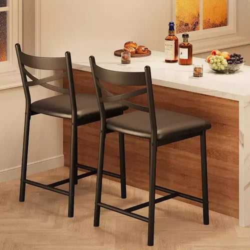 22.4 Bar Stools Set of 2,Counter Height Bar Stools with Back & PU Upholstered Seat,Metal Frame Kitchen Bar Chairs with Footrest for Kitchen Island