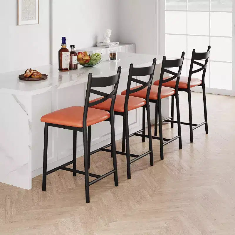 22.4 Bar Stools Set of 2,Counter Height Bar Stools with Back & PU Upholstered Seat,Metal Frame Kitchen Bar Chairs with Footrest for Kitchen Island
