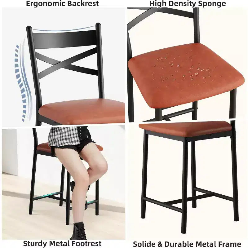 22.4 Bar Stools Set of 2,Counter Height Bar Stools with Back & PU Upholstered Seat,Metal Frame Kitchen Bar Chairs with Footrest for Kitchen Island