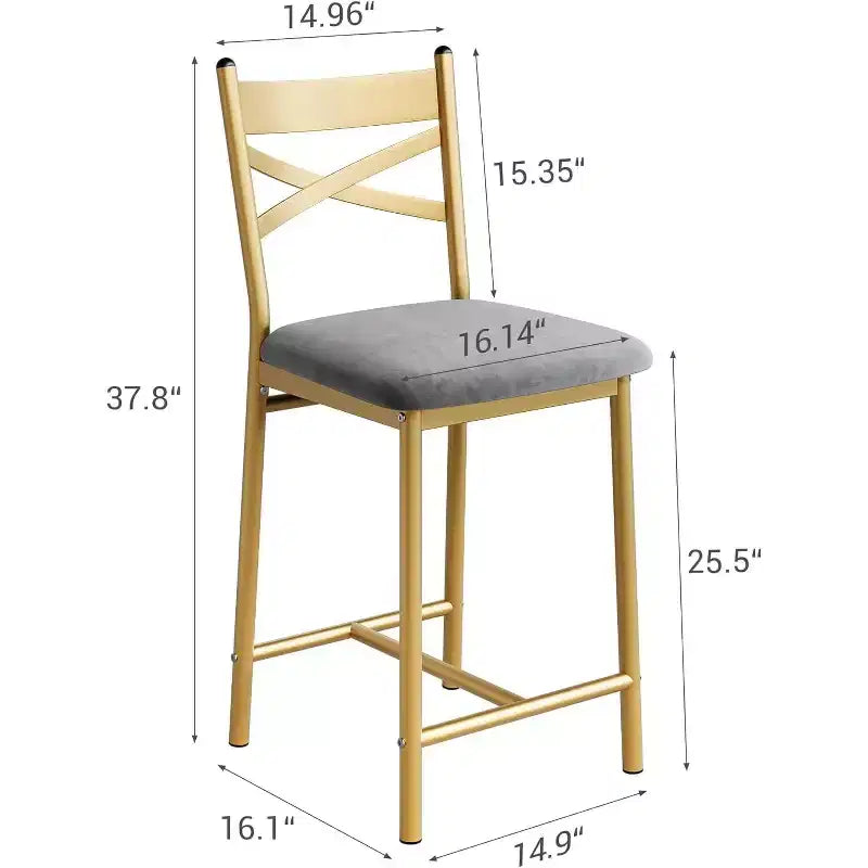 22.4 Bar Stools Set of 2,Counter Height Bar Stools with Back & PU Upholstered Seat,Metal Frame Kitchen Bar Chairs with Footrest for Kitchen Island