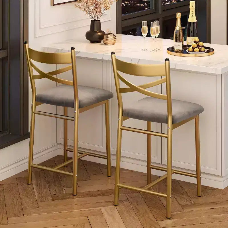 22.4 Bar Stools Set of 2,Counter Height Bar Stools with Back & PU Upholstered Seat,Metal Frame Kitchen Bar Chairs with Footrest for Kitchen Island