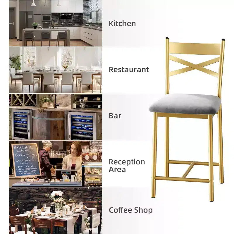 22.4 Bar Stools Set of 2,Counter Height Bar Stools with Back & PU Upholstered Seat,Metal Frame Kitchen Bar Chairs with Footrest for Kitchen Island