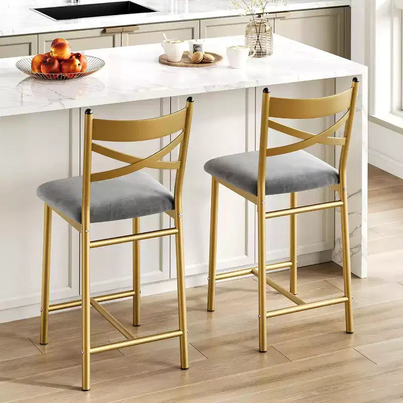 22.4 Bar Stools Set of 2,Counter Height Bar Stools with Back & PU Upholstered Seat,Metal Frame Kitchen Bar Chairs with Footrest for Kitchen Island