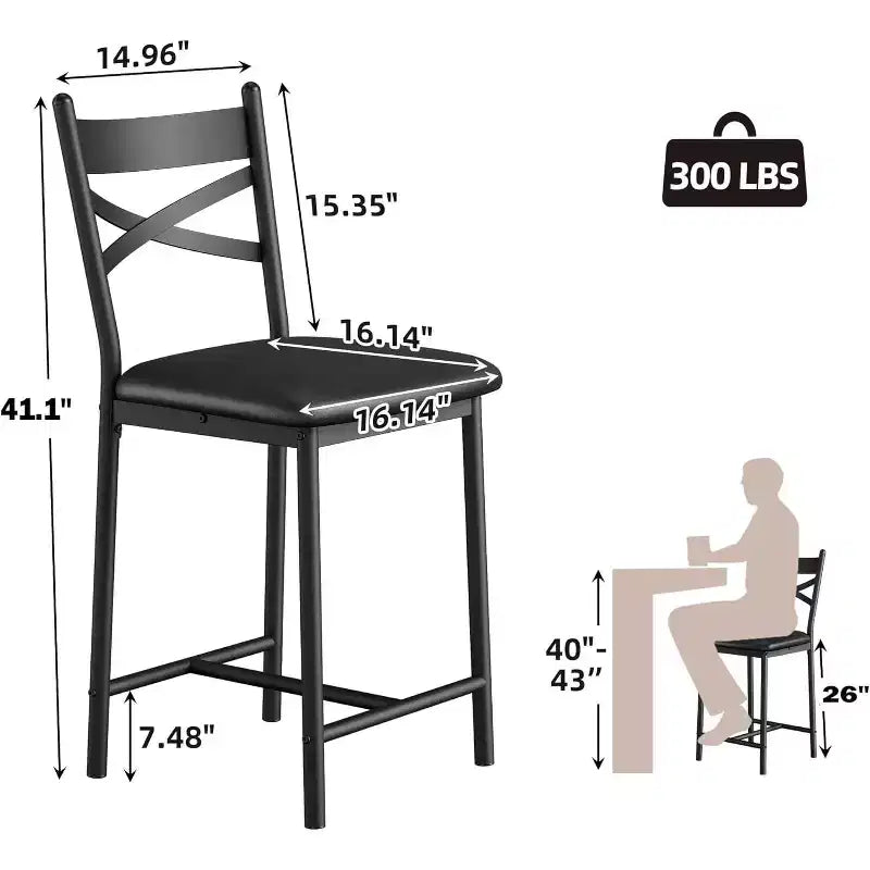 22.4 Bar Stools Set of 2,Counter Height Bar Stools with Back & PU Upholstered Seat,Metal Frame Kitchen Bar Chairs with Footrest for Kitchen Island