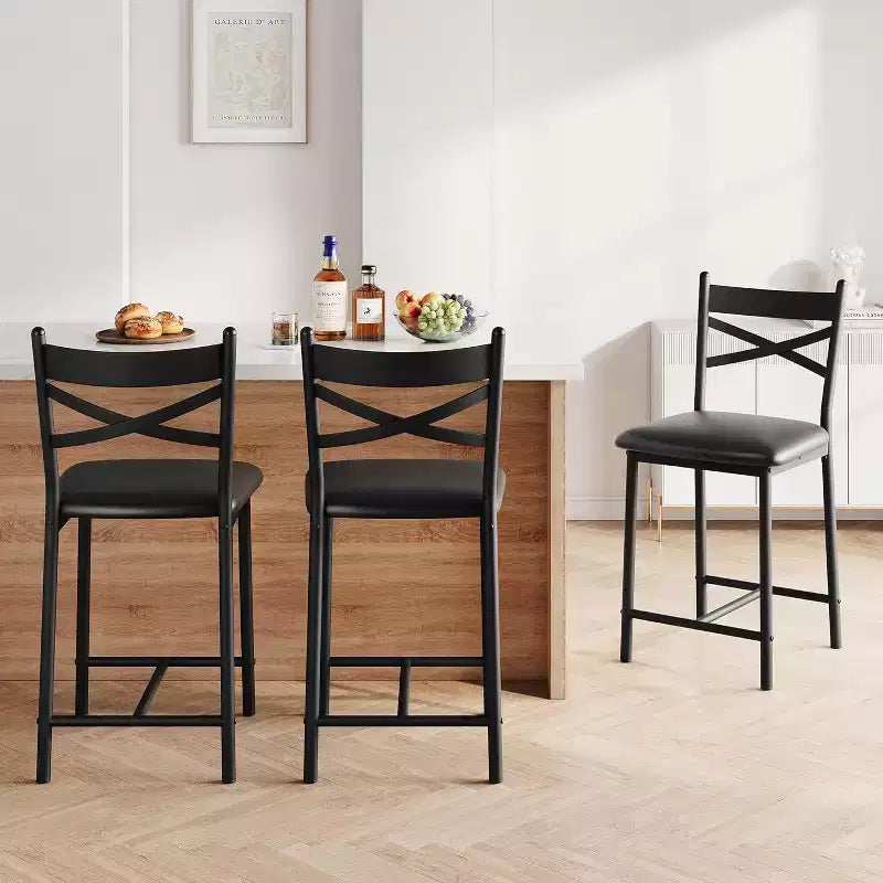 22.4 Bar Stools Set of 2,Counter Height Bar Stools with Back & PU Upholstered Seat,Metal Frame Kitchen Bar Chairs with Footrest for Kitchen Island