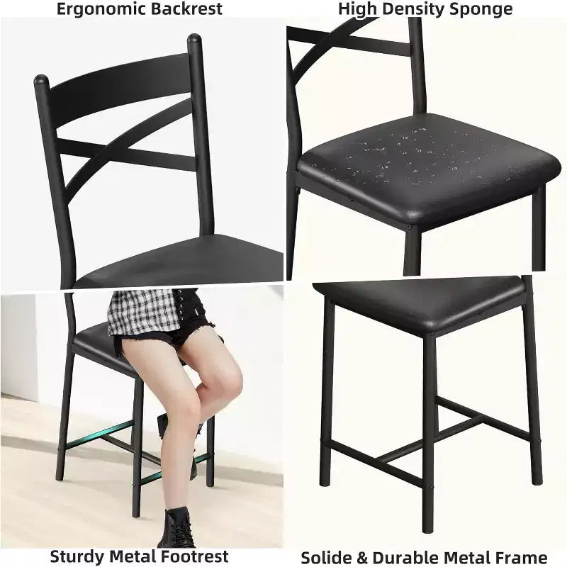 22.4 Bar Stools Set of 2,Counter Height Bar Stools with Back & PU Upholstered Seat,Metal Frame Kitchen Bar Chairs with Footrest for Kitchen Island