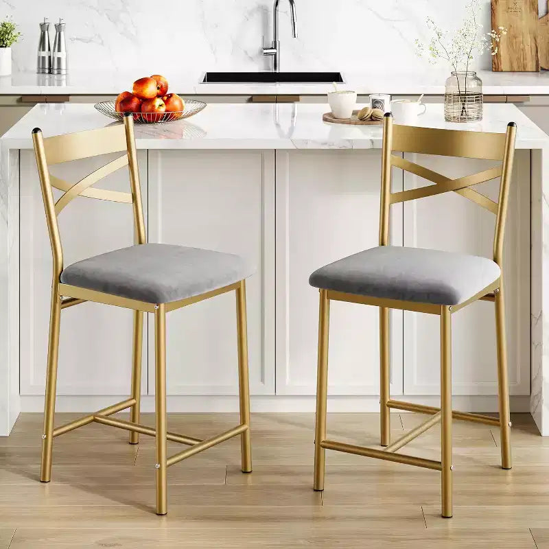 22.4 Bar Stools Set of 2,Counter Height Bar Stools with Back & PU Upholstered Seat,Metal Frame Kitchen Bar Chairs with Footrest for Kitchen Island