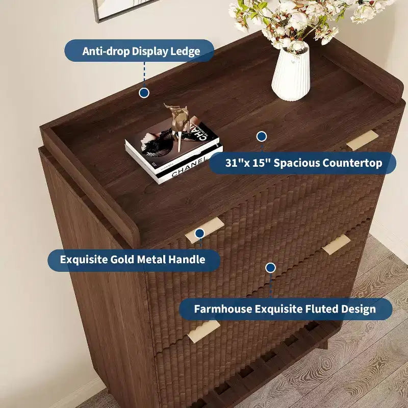 Acekool 2 Flip Drawer Narrow Walnut Shoe Cabinet with Drawer & Open Shelf for Entryway Hallway & Living Room