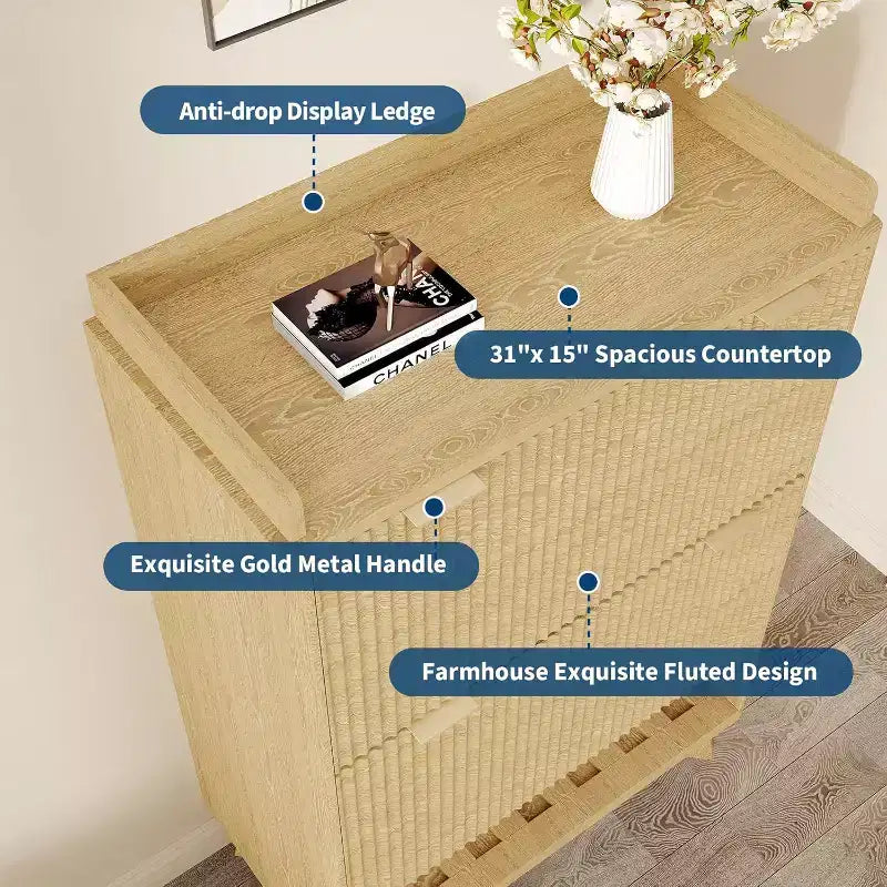 Acekool 2 Flip Drawer Narrow Walnut Shoe Cabinet with Drawer & Open Shelf for Entryway Hallway & Living Room