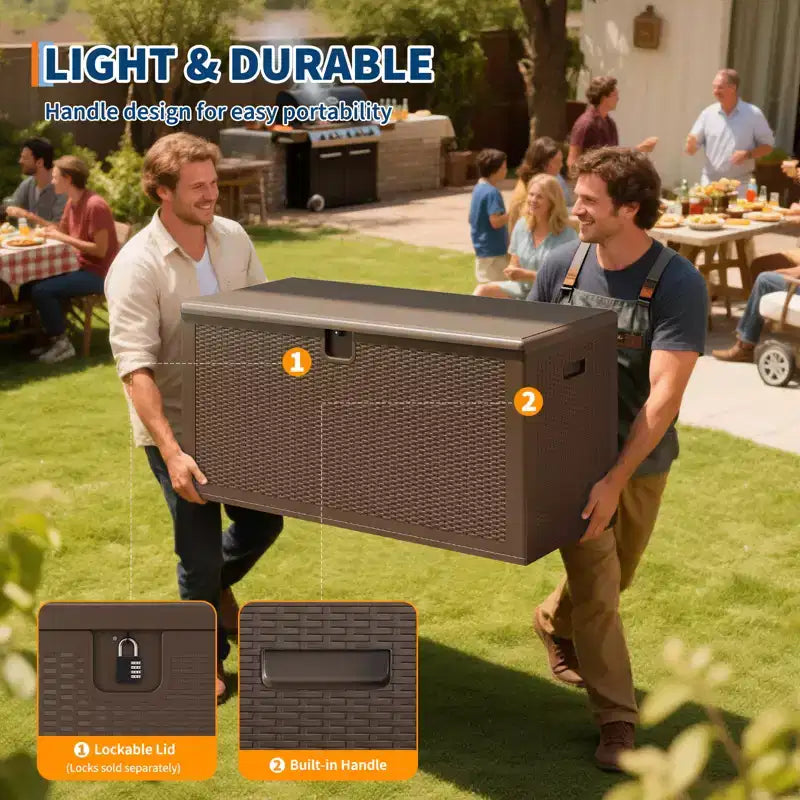 150 Gallon Large Resin Deck Box - Waterproof & Weatherproof Outdoor Storage Container - Lockable Lid, Heavy Duty