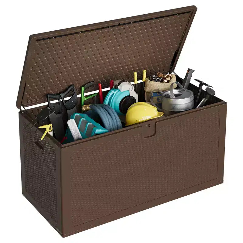 150 Gallon Large Resin Deck Box - Waterproof & Weatherproof Outdoor Storage Container - Lockable Lid, Heavy Duty