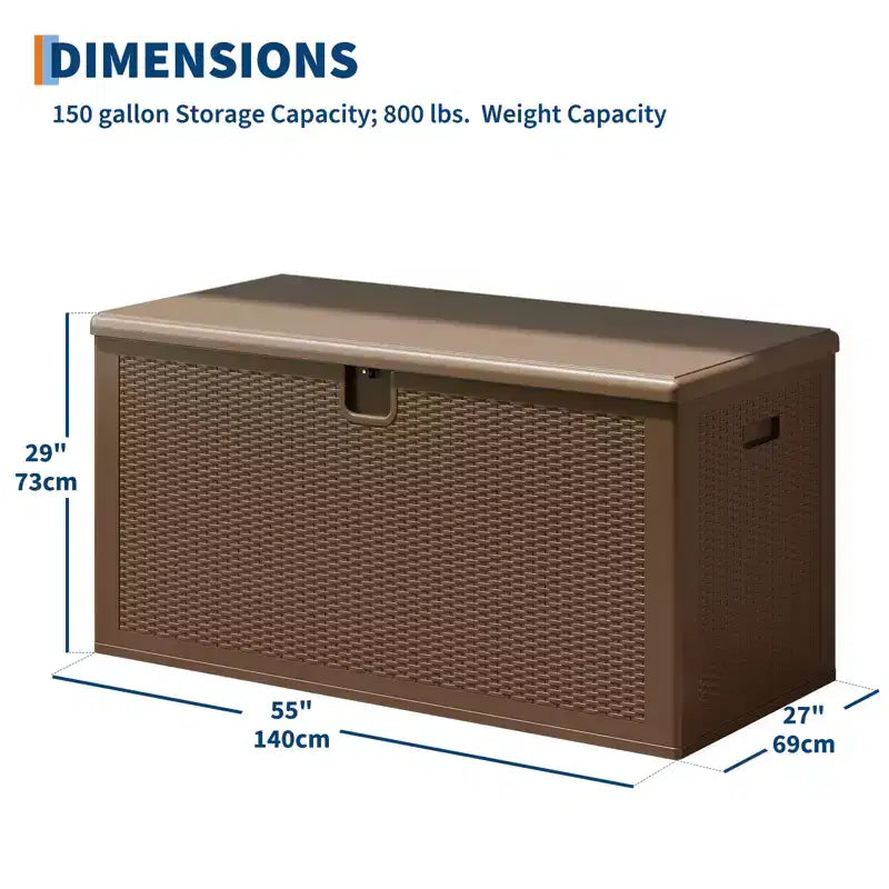 150 Gallon Large Resin Deck Box - Waterproof & Weatherproof Outdoor Storage Container - Lockable Lid, Heavy Duty