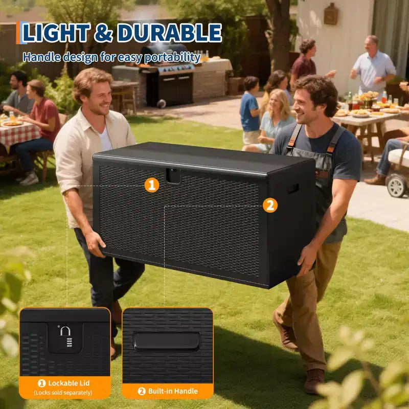 150 Gallon Large Resin Deck Box - Waterproof & Weatherproof Outdoor Storage Container - Lockable Lid, Heavy Duty