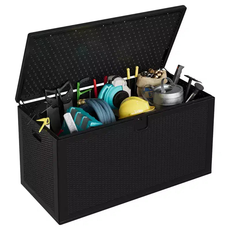 150 Gallon Large Resin Deck Box - Waterproof & Weatherproof Outdoor Storage Container - Lockable Lid, Heavy Duty