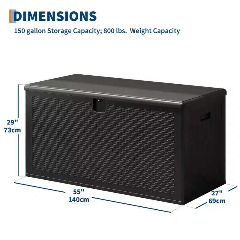 150 Gallon Large Resin Deck Box - Waterproof & Weatherproof Outdoor Storage Container - Lockable Lid, Heavy Duty