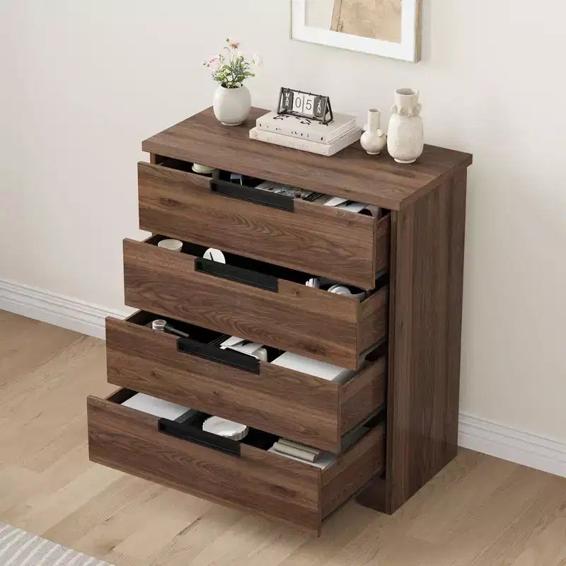 4 Drawer Dresser for Bedroom, Drawers with Built-in Handles Design, Wooden Dresser Organizer for Living Room, Nursery, Hallway and Entryway