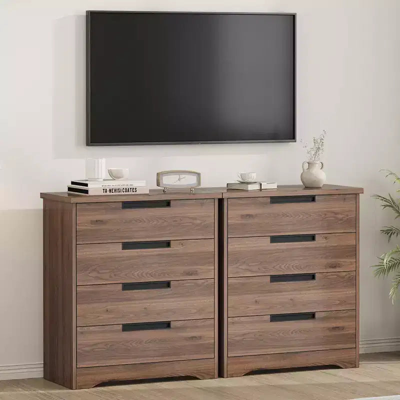 4 Drawer Dresser for Bedroom, Drawers with Built-in Handles Design, Wooden Dresser Organizer for Living Room, Nursery, Hallway and Entryway