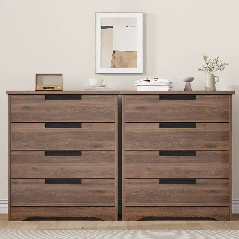 4 Drawer Dresser for Bedroom, Drawers with Built-in Handles Design, Wooden Dresser Organizer for Living Room, Nursery, Hallway and Entryway