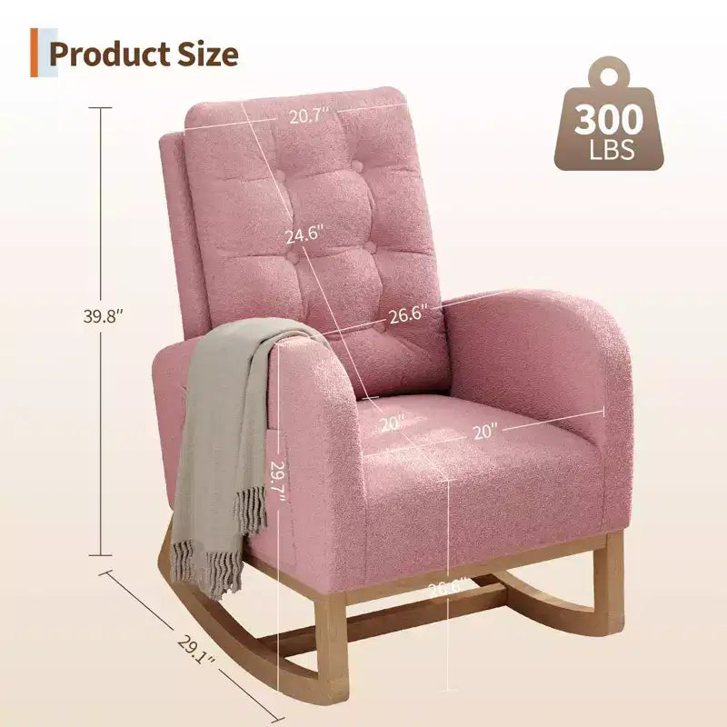 Nursery Rocking Chair with Adjustable Footrest, Linen High Back Glider Rocking Chair with Wooden Legs for Living Room, Bedroom & Nursery