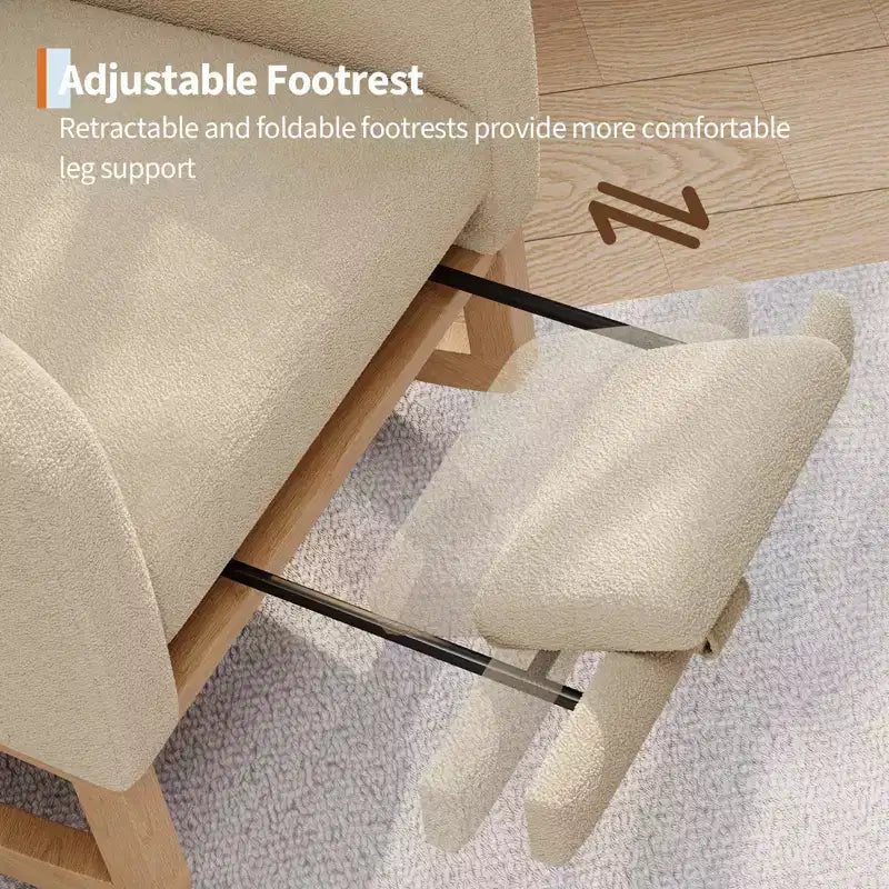 Nursery Rocking Chair with Adjustable Footrest, Linen High Back Glider Rocking Chair with Wooden Legs for Living Room, Bedroom & Nursery