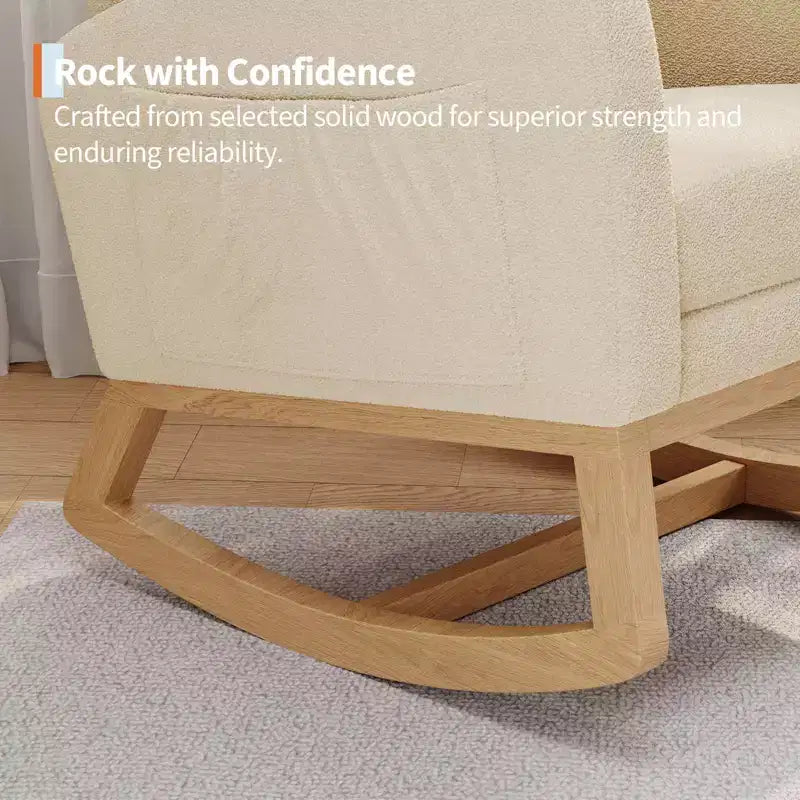Nursery Rocking Chair with Adjustable Footrest, Linen High Back Glider Rocking Chair with Wooden Legs for Living Room, Bedroom & Nursery
