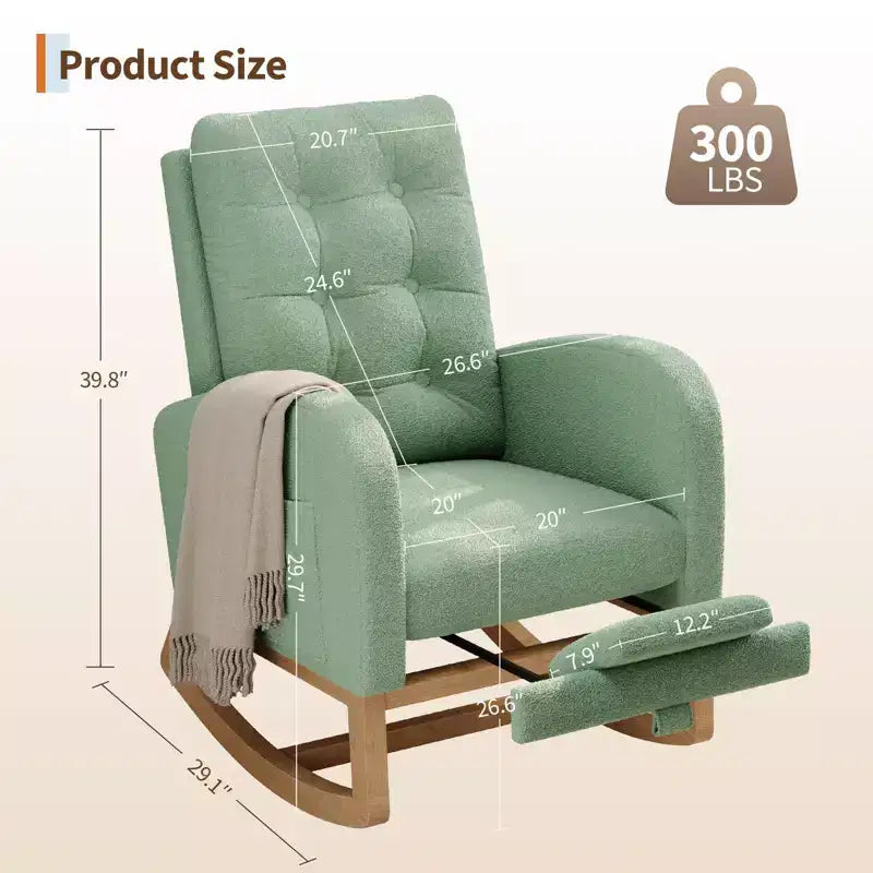 Nursery Rocking Chair with Adjustable Footrest, Linen High Back Glider Rocking Chair with Wooden Legs for Living Room, Bedroom & Nursery
