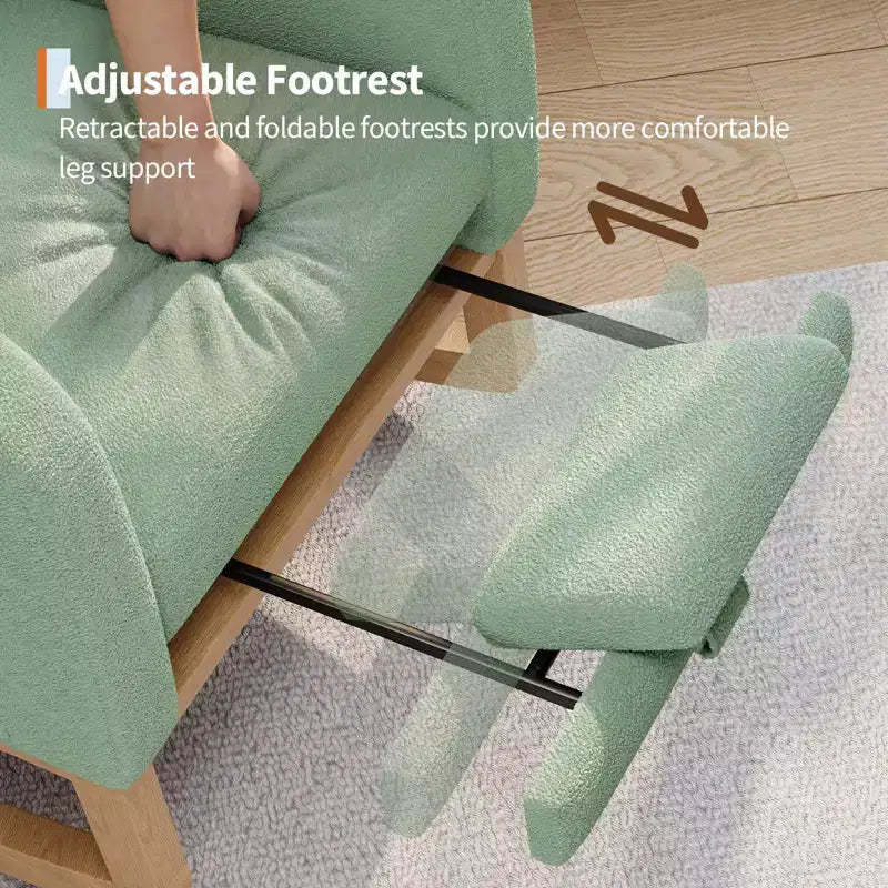 Nursery Rocking Chair with Adjustable Footrest, Linen High Back Glider Rocking Chair with Wooden Legs for Living Room, Bedroom & Nursery