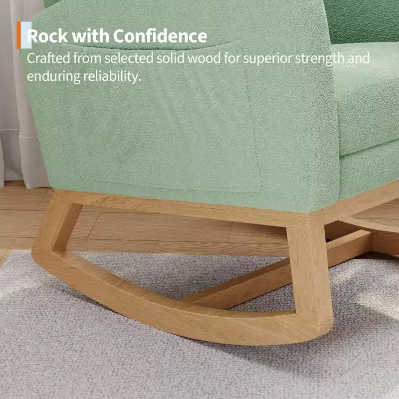 Nursery Rocking Chair with Adjustable Footrest, Linen High Back Glider Rocking Chair with Wooden Legs for Living Room, Bedroom & Nursery