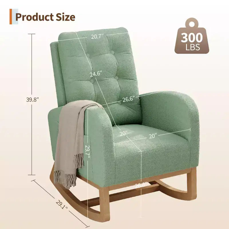 Nursery Rocking Chair with Adjustable Footrest, Linen High Back Glider Rocking Chair with Wooden Legs for Living Room, Bedroom & Nursery