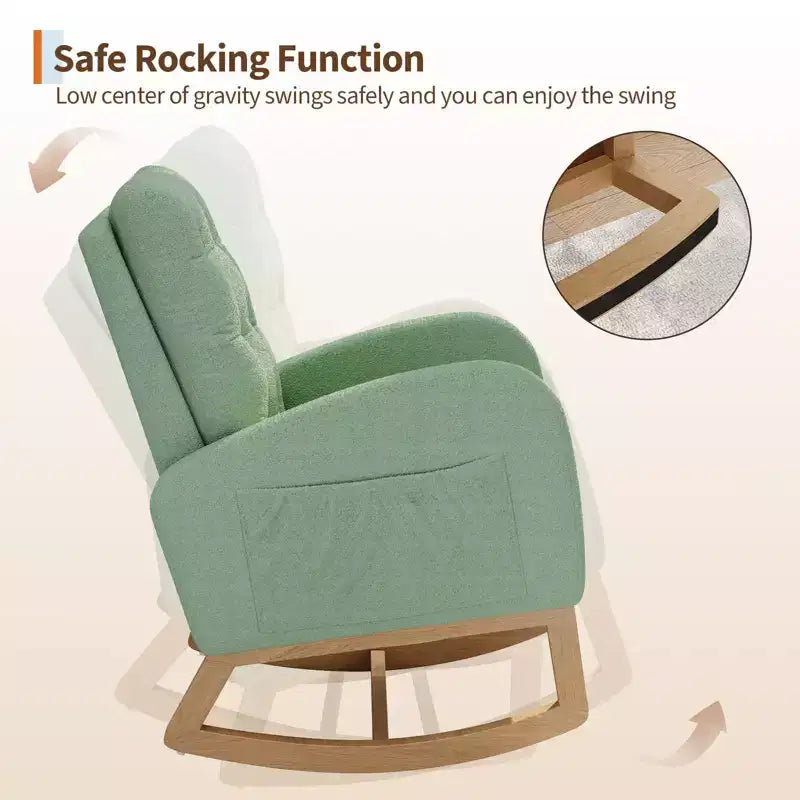 Nursery Rocking Chair with Adjustable Footrest, Linen High Back Glider Rocking Chair with Wooden Legs for Living Room, Bedroom & Nursery