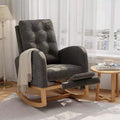 Nursery Rocking Chair with Adjustable Footrest, Linen High Back Glider Rocking Chair with Wooden Legs for Living Room, Bedroom & Nursery