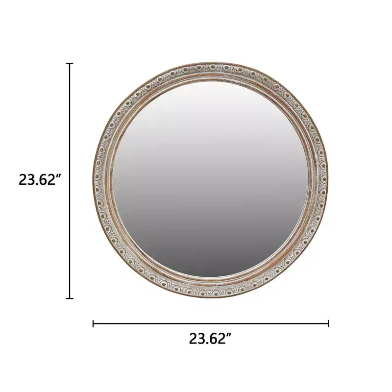 GDFStudio Valemont 23.6 Ornate Round Distressed Frame Wall Mirror