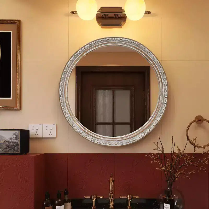 GDFStudio Valemont 23.6 Ornate Round Distressed Frame Wall Mirror