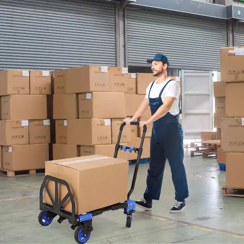 Foldable Hand Truck Dolly, 2-in-1 Convertible Collapsible Cart W/ Foldable Basket & Retractable Handle, Portable for Warehouse, Grocery Shopping