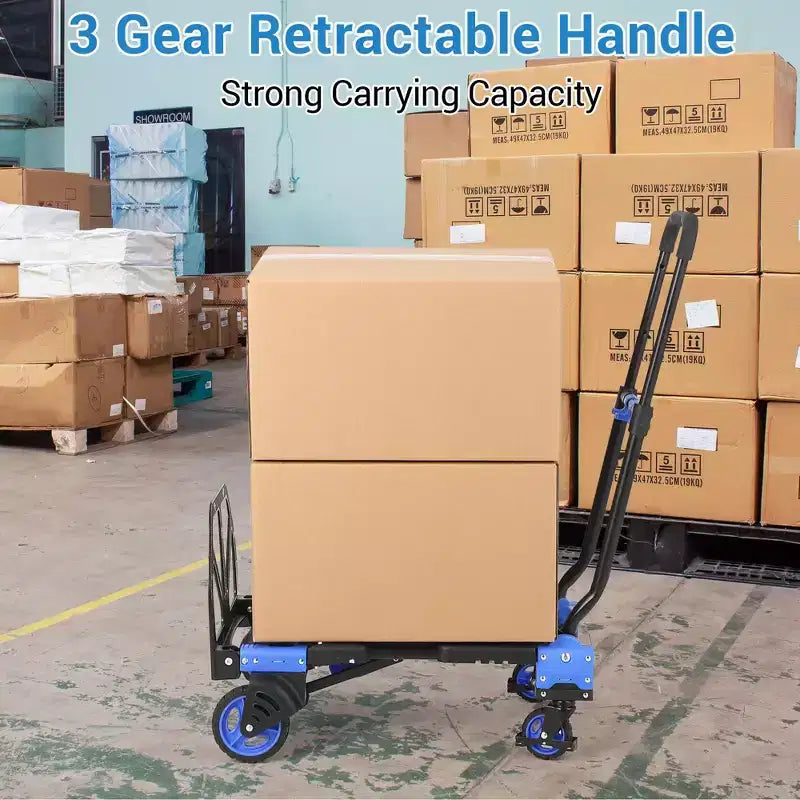 Foldable Hand Truck Dolly, 2-in-1 Convertible Collapsible Cart W/ Foldable Basket & Retractable Handle, Portable for Warehouse, Grocery Shopping