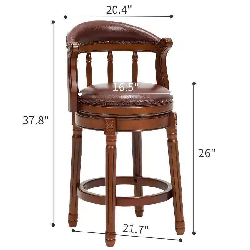 Cow Top Leather Wooden Bar Stools, 360 Degree Swivel Bar Chair with Backs