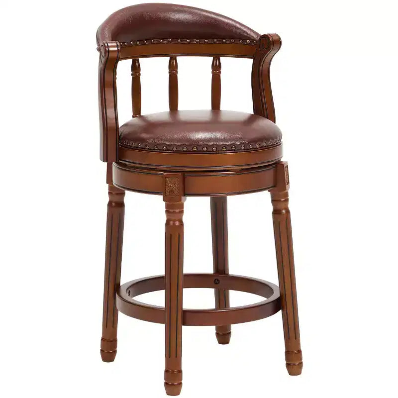 Cow Top Leather Wooden Bar Stools, 360 Degree Swivel Bar Chair with Backs