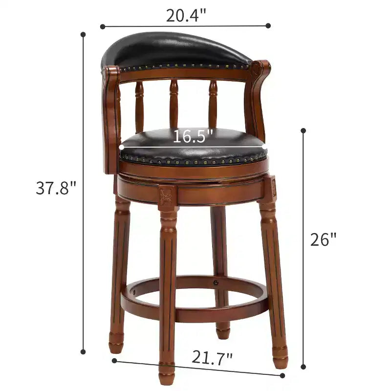 Cow Top Leather Wooden Bar Stools, 360 Degree Swivel Bar Chair with Backs