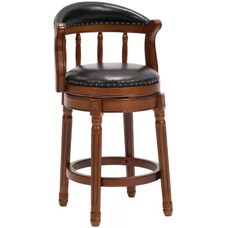 Cow Top Leather Wooden Bar Stools, 360 Degree Swivel Bar Chair with Backs