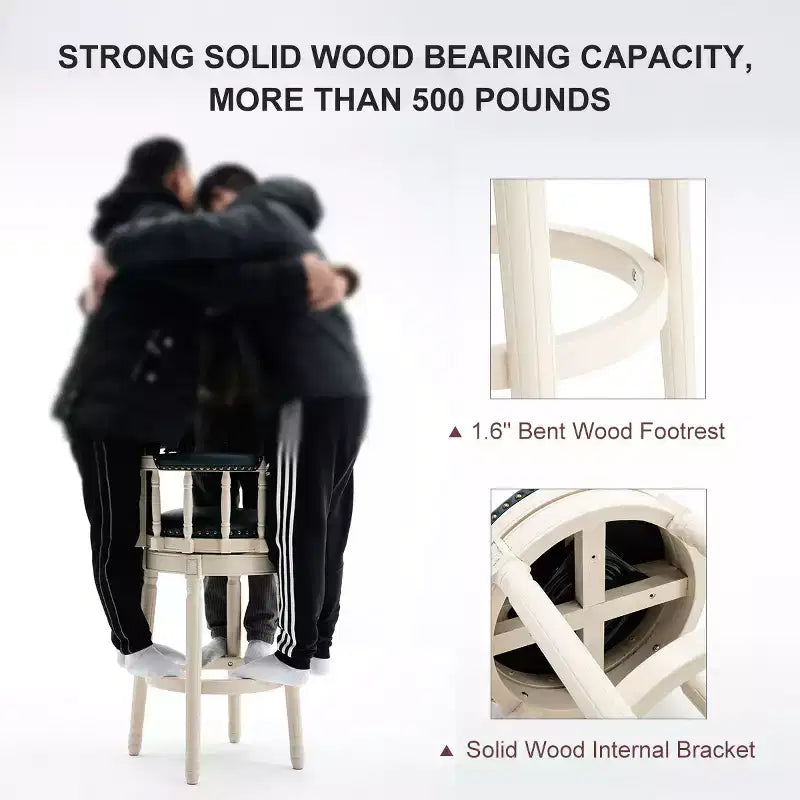 Solid Wood 360 Degree Swivel Bar Stools Seat Height 29.5 Leather Wooden Bar Stools