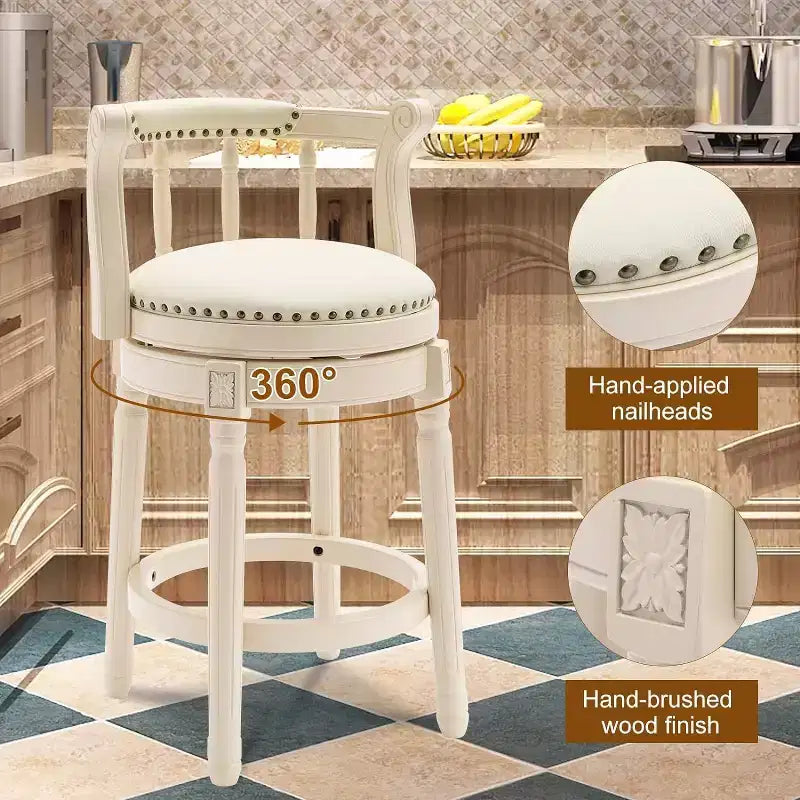 Solid Wood 360 Degree Swivel Bar Stools Seat Height 29.5 Leather Wooden Bar Stools
